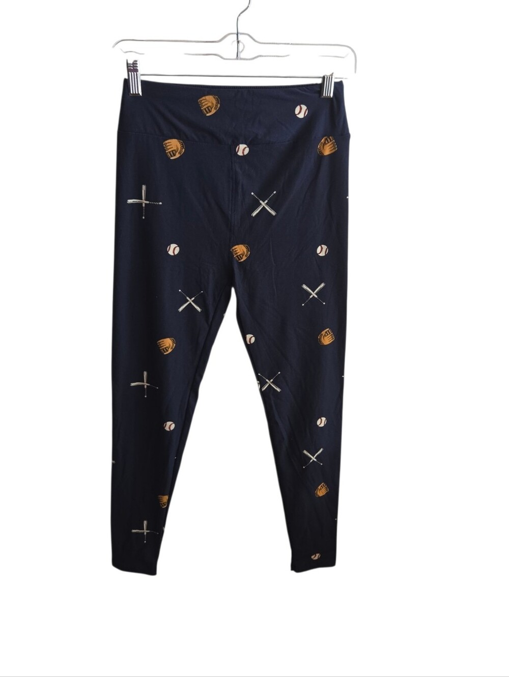LULAROE Baseball Print Navy Leggings One Size Team Mom Sports Fan Novelty